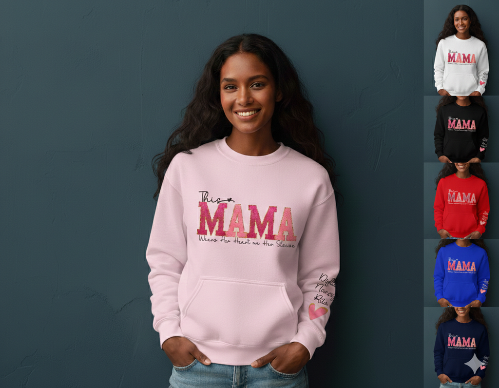 Mama Sweatshirt, Custom Kids Names Personalized Family Shirt Cozy Cotton Pullover — view 5