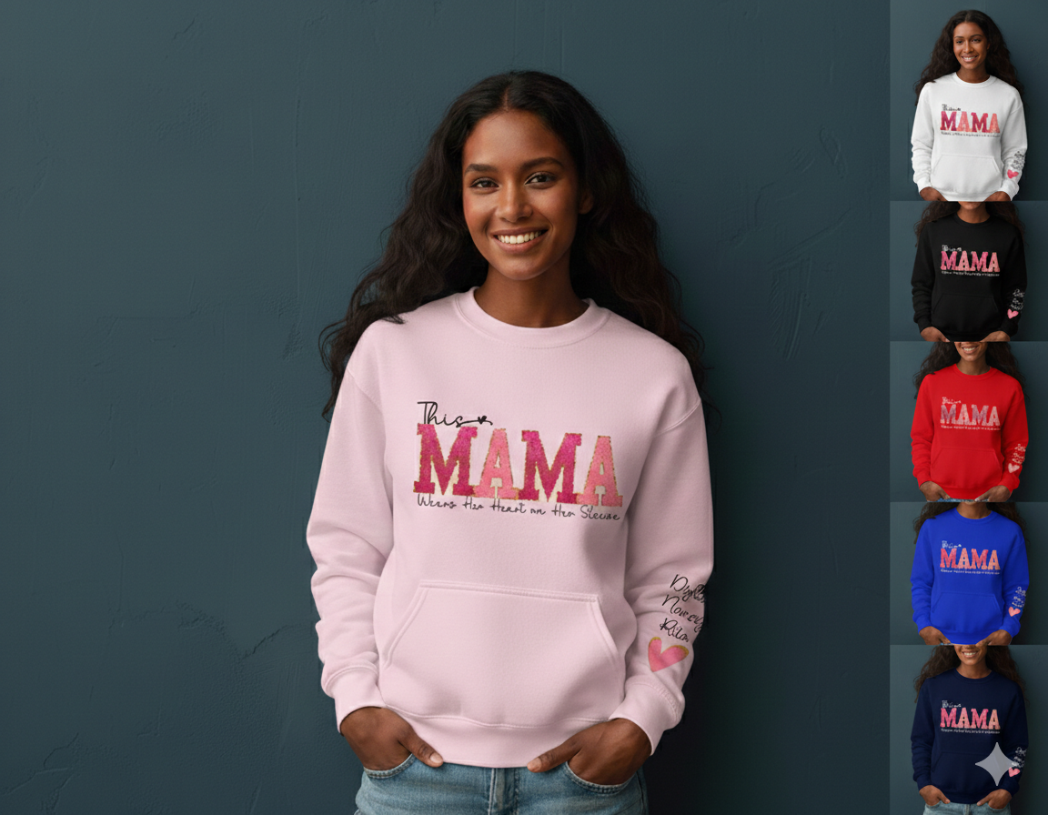Mama Sweatshirt, Custom Kids Names Personalized Family Shirt Cozy Cotton Pullover — view 5