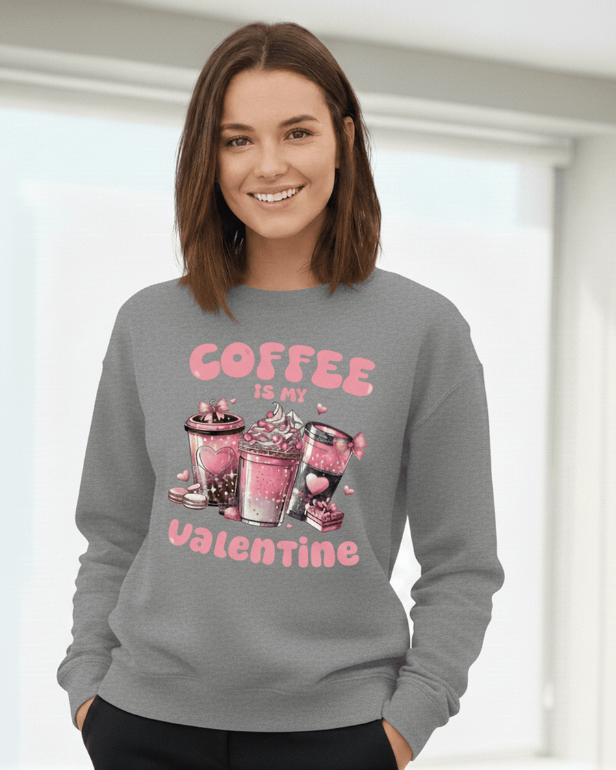 Valentine Sweatshirt, Coffee Lover Crew Neck Soft Cotton Casual Wear — view 9