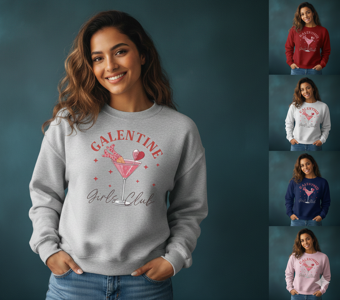 Valentine Sweatshirt, Galentine Girls Club Cozy Cotton Pullover Hoodie — view 5