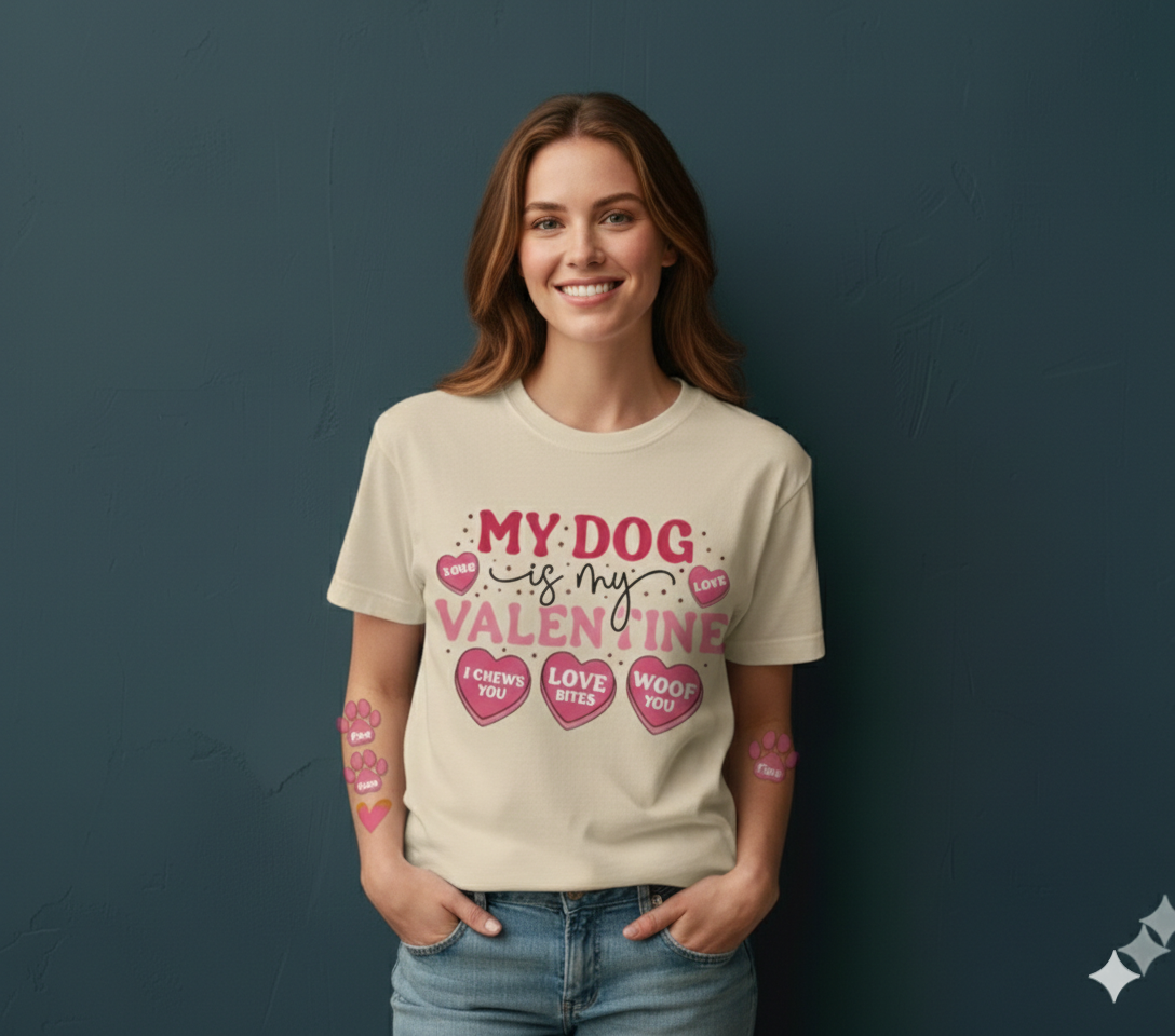Dog Love Tee, Cute Valentine’s Day Shirt, Soft Cotton Pet Lover Gift