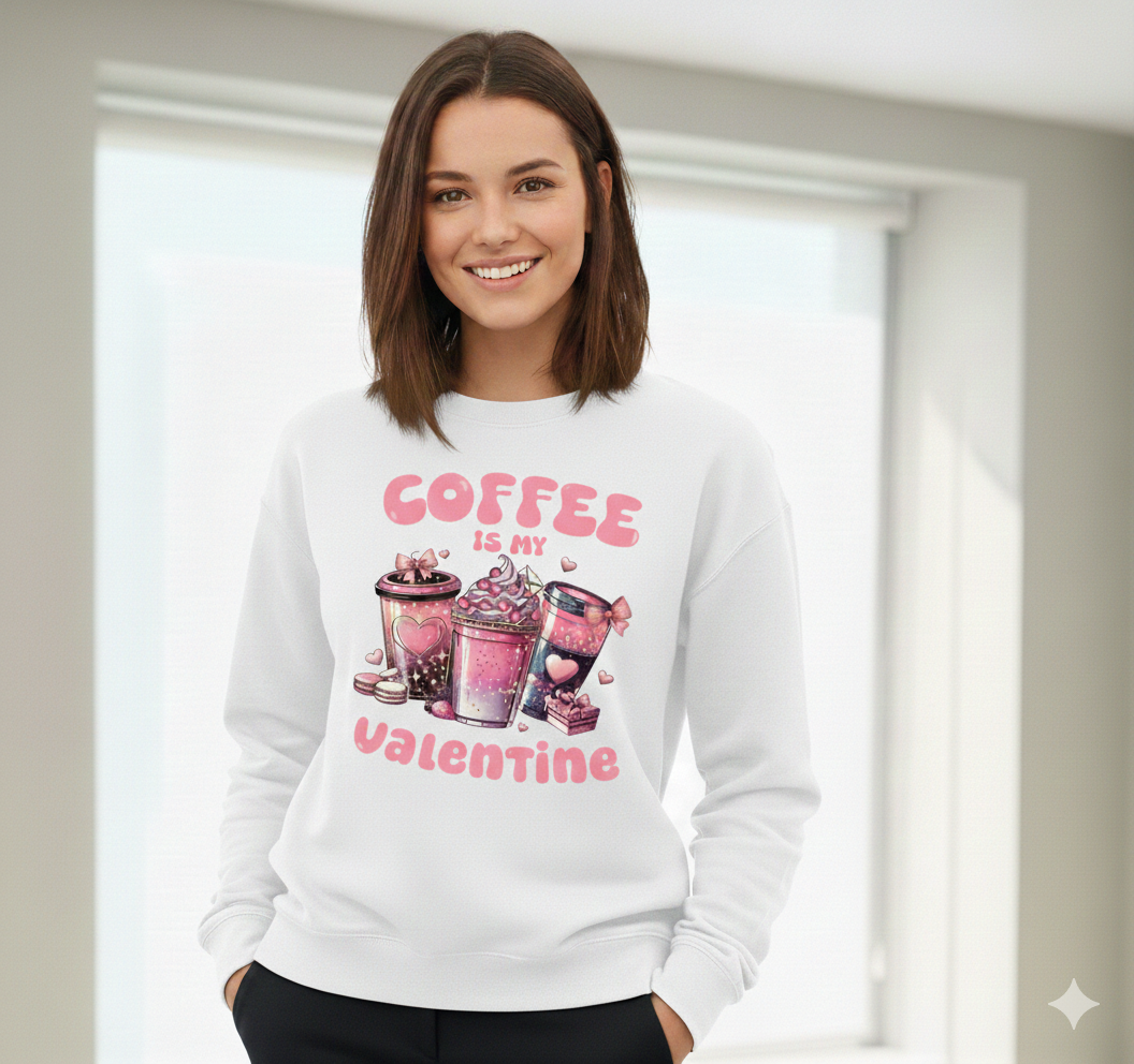 Valentine Sweatshirt, Coffee Lover Crew Neck Soft Cotton Casual Wear — view 5