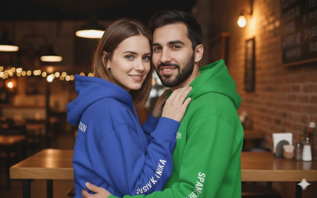 Couples Roman Numeral Hoodie, Custom Date Embroidery On Premium Quality Sweatshirt — view 5
