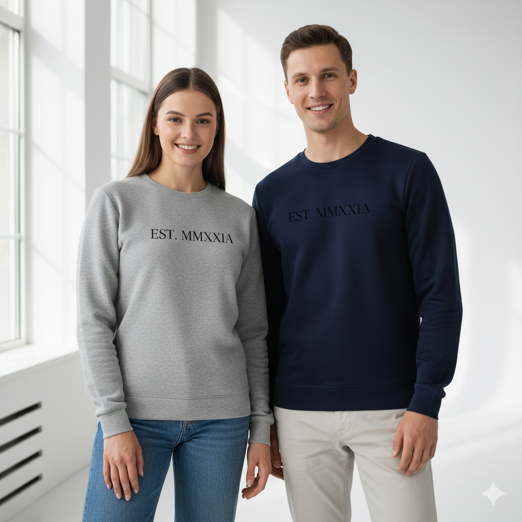 Couples Roman Numeral Hoodie - Custom Date Embroidery