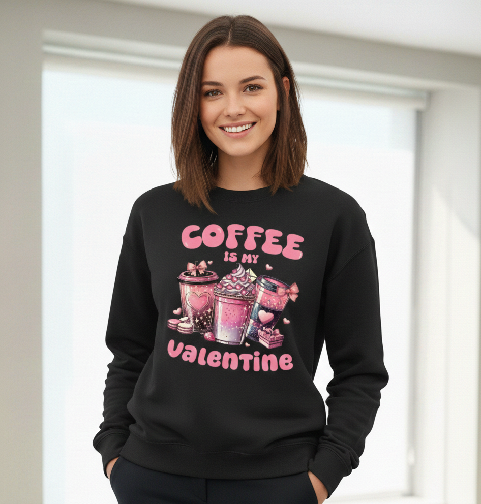 Valentine Sweatshirt, Coffee Lover Crew Neck Soft Cotton Casual Wear