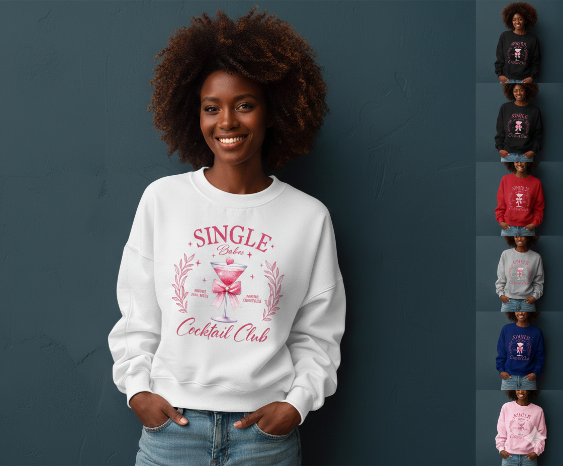 Valentine Sweatshirt, Single Babes Cocktail Club Cozy Cotton Holiday Top — view 5