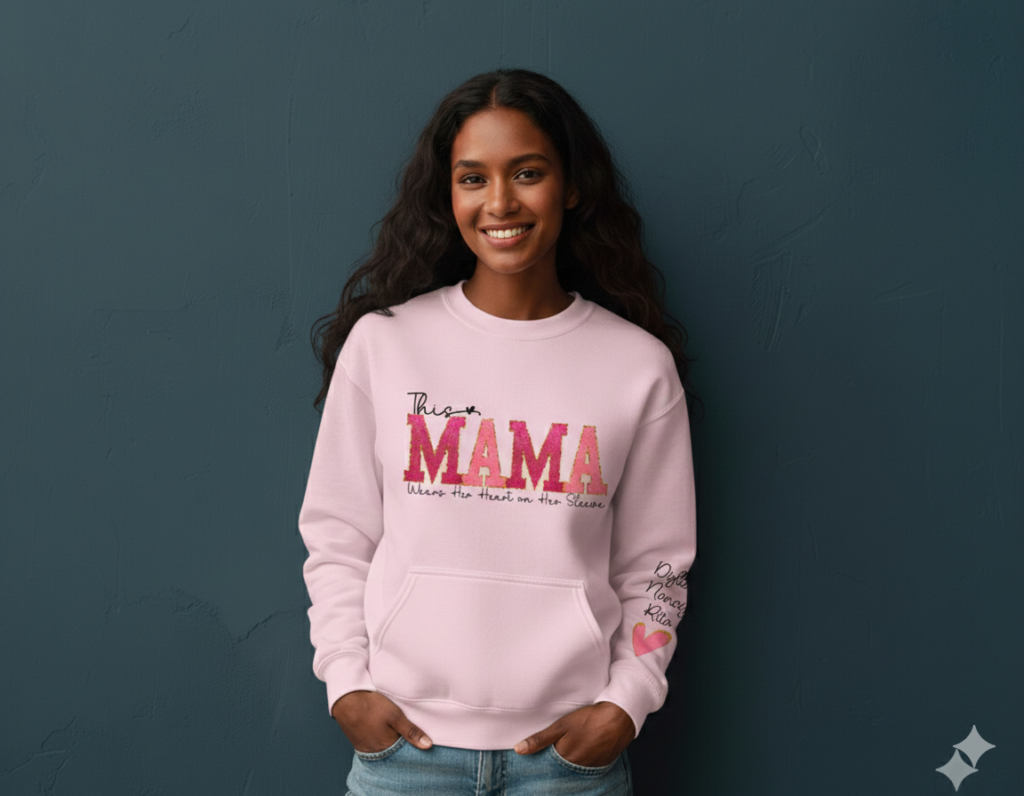 Mama Sweatshirt, Custom Kids Names Personalized Family Shirt Cozy Cotton Pullover