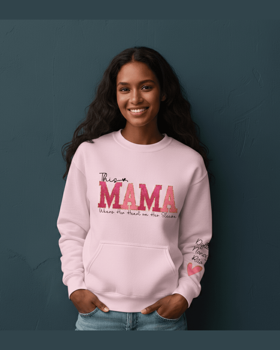 Mama Sweatshirt, Custom Kids Names Personalized Family Shirt Cozy Cotton Pullover