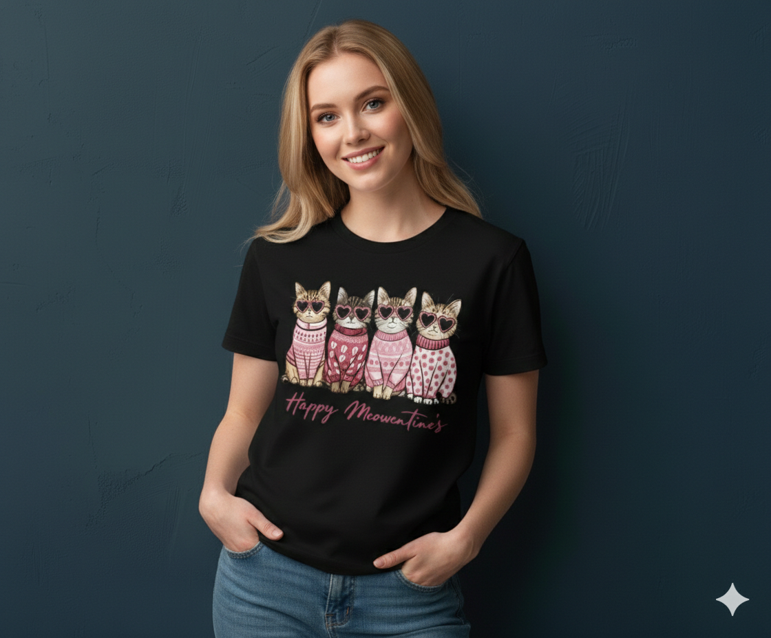 Valentines Kitten Tee, Cute Cat Lover Shirt With Playful Kitten Design — view 2
