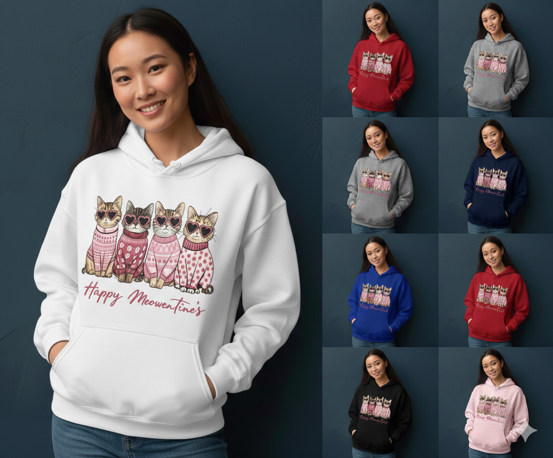 Valentines Kitten Hoodie, Cute Cat Hoodie, Premium Quality Soft Cotton Pullover — view 2