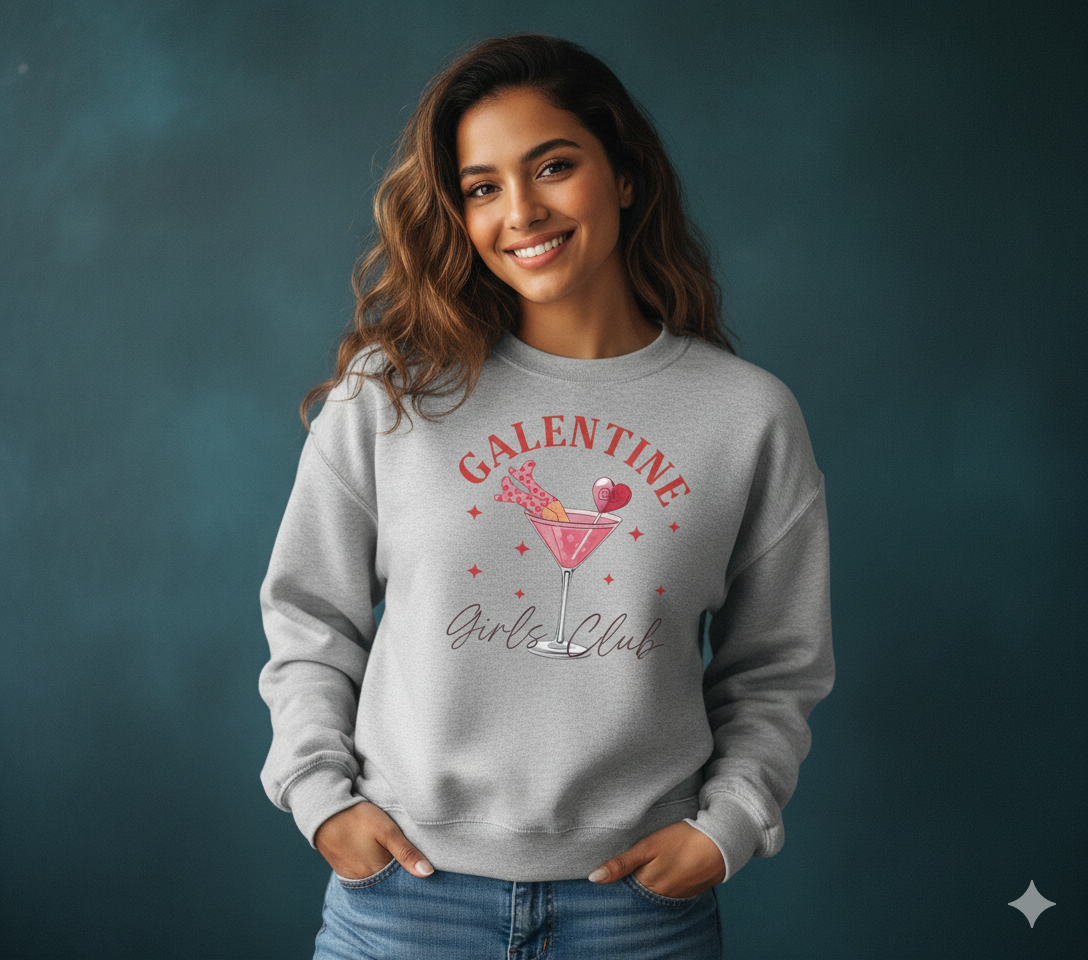 Valentine Sweatshirt, Galentine Girls Club Cozy Cotton Pullover Hoodie