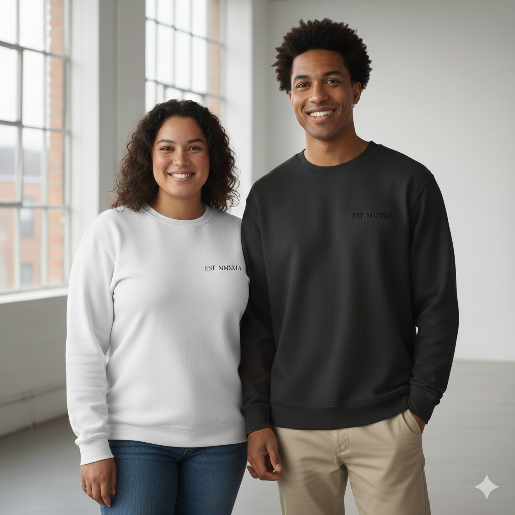 Couples Roman Numeral Hoodie, Custom Date Embroidery On Premium Quality Sweatshirt — view 8