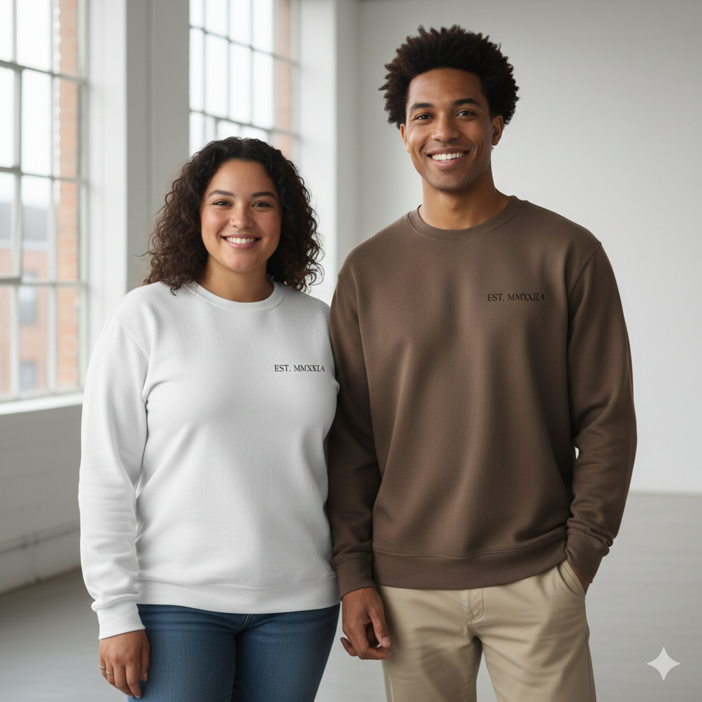 Couples Roman Numeral Hoodie, Custom Date Embroidery On Premium Quality Sweatshirt — view 4