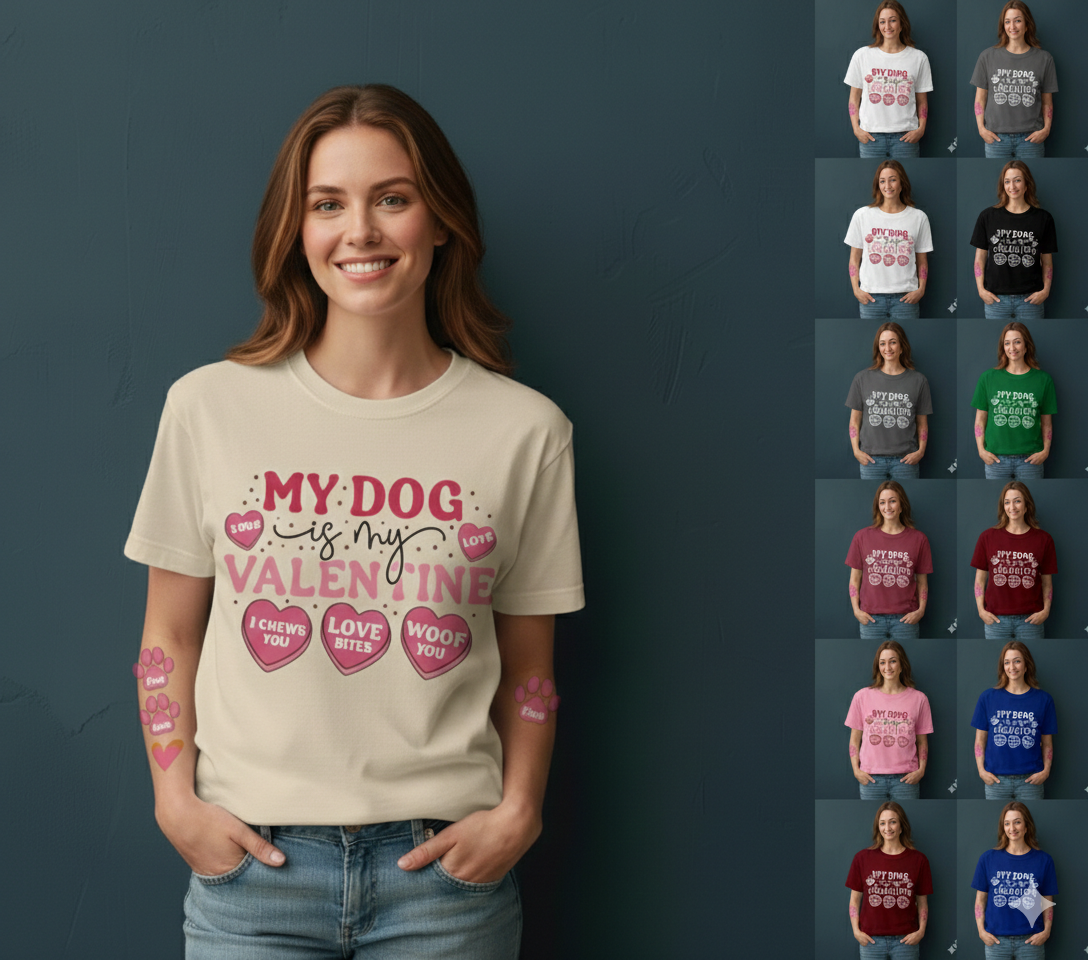 Dog Love Tee, Cute Valentine’s Day Shirt, Soft Cotton Pet Lover Gift — view 2