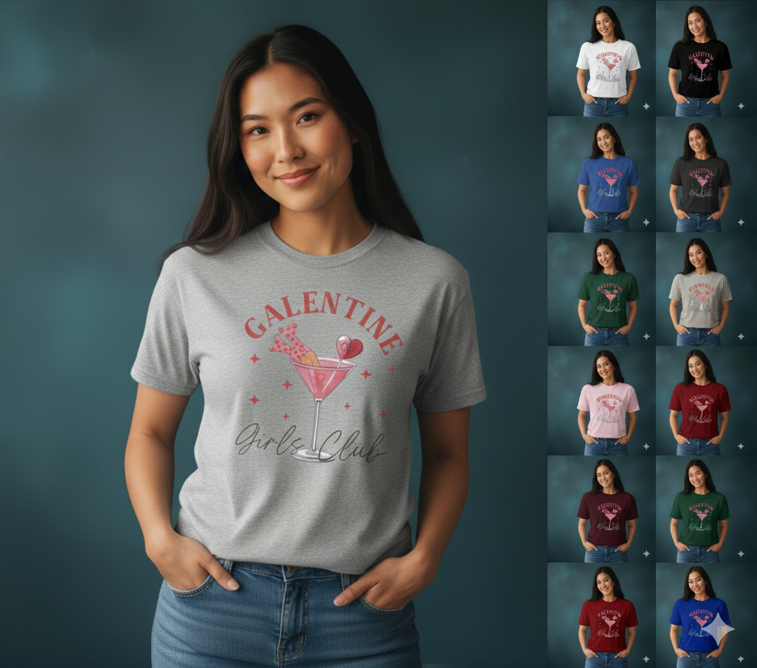 Valentine Writing Tee, Girls Club Galentine Shirt, Premium Quality Cotton T-Shirt — view 2