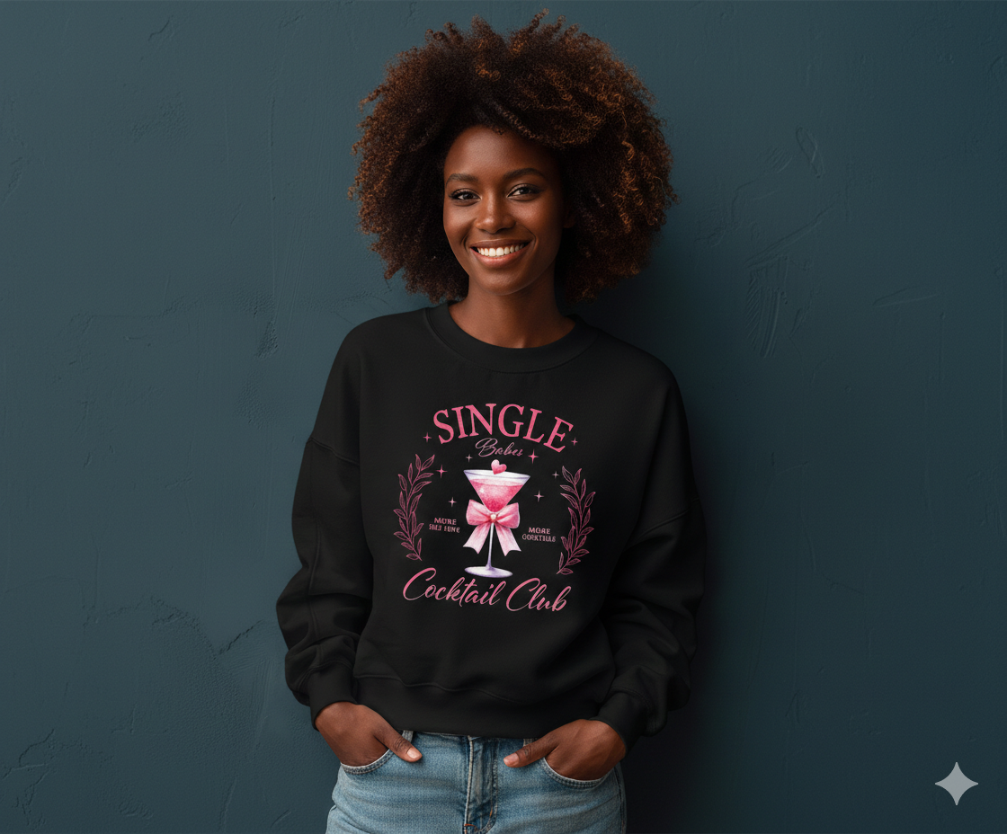Valentine Sweatshirt, Single Babes Cocktail Club Cozy Cotton Holiday Top