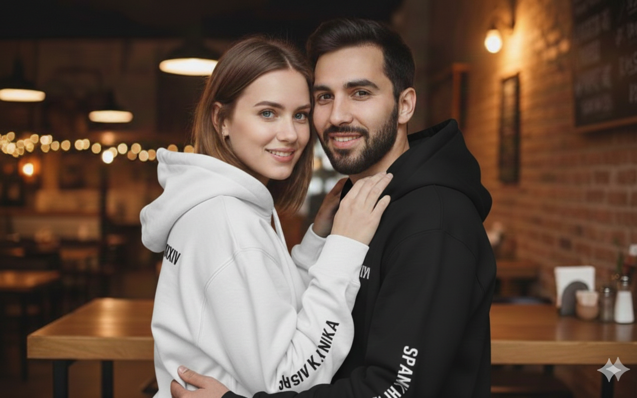 Couples Roman Numeral Hoodie, Custom Date Embroidery On Premium Quality Sweatshirt — view 7