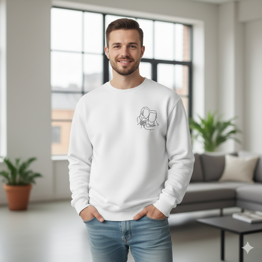 Embroidered Sweatshirt, Custom Pocket Portrait, Premium Quality
