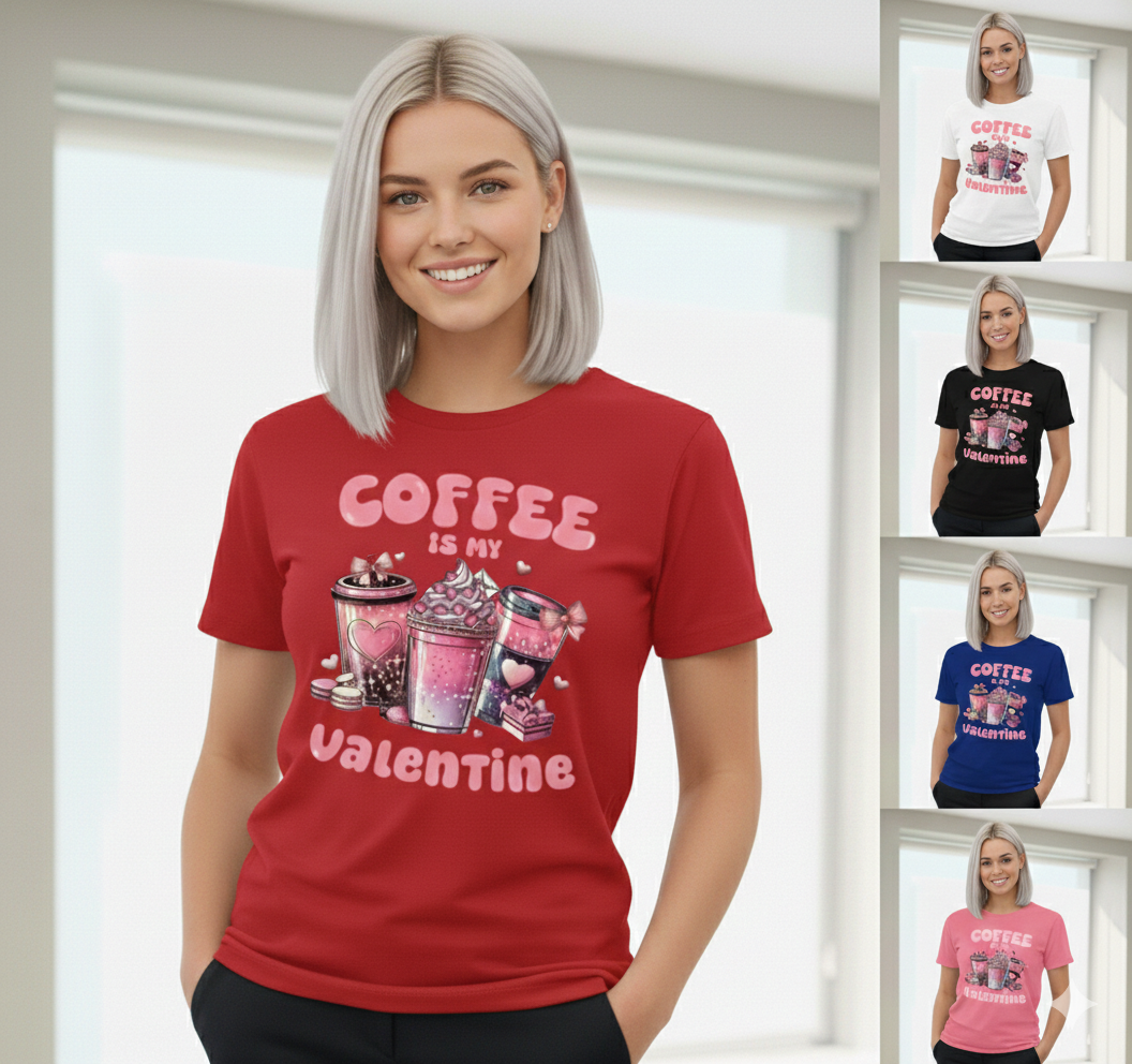Coffee Valentine Tee, Premium Quality Soft Cotton Unisex T-Shirt — view 2