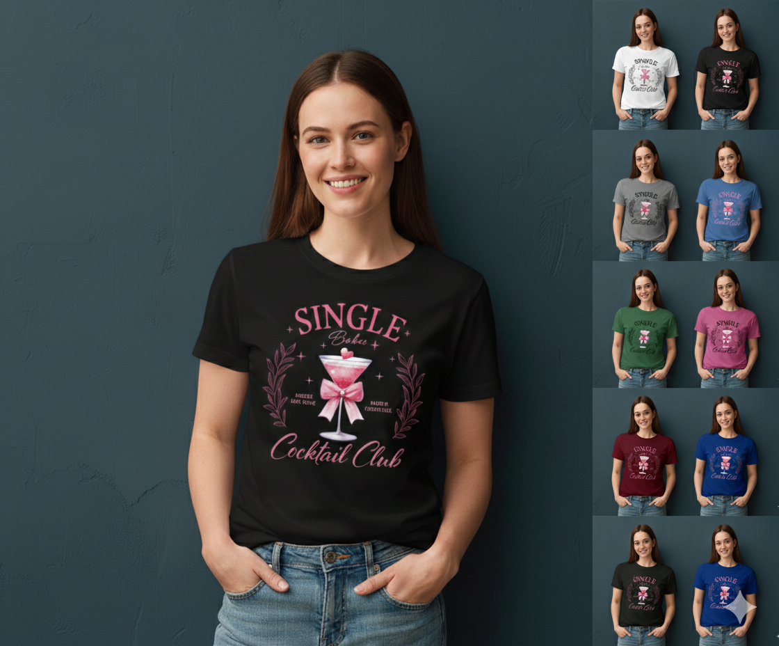 Valentine Tee, Single Babes Cocktail Club Casual Party Shirt, Premium Quality — view 2