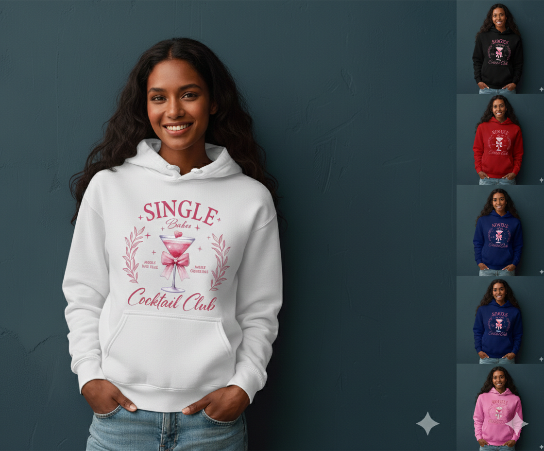 Valentine Hoodie, Single Babes Cocktail Club Premium Quality Cozy Sweatshirt — view 2