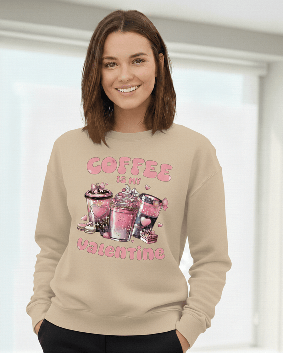 Valentine Sweatshirt, Coffee Lover Crew Neck Soft Cotton Casual Wear — view 11