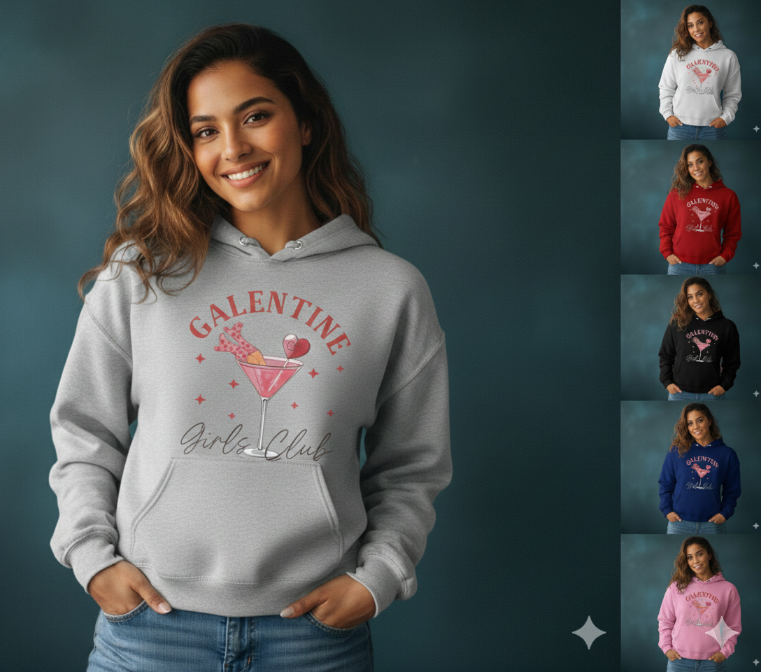 Valentine Love Hoodie, Girls Club Galentine Sweatshirt, Premium Quality Pullover — view 2