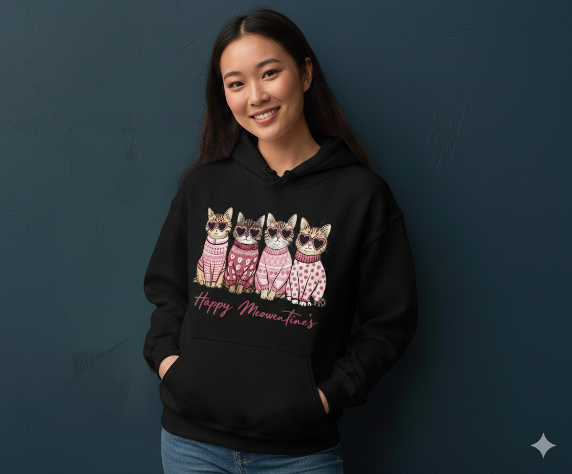 Valentines Kitten Hoodie, Cute Cat Hoodie, Premium Quality Soft Cotton Pullover