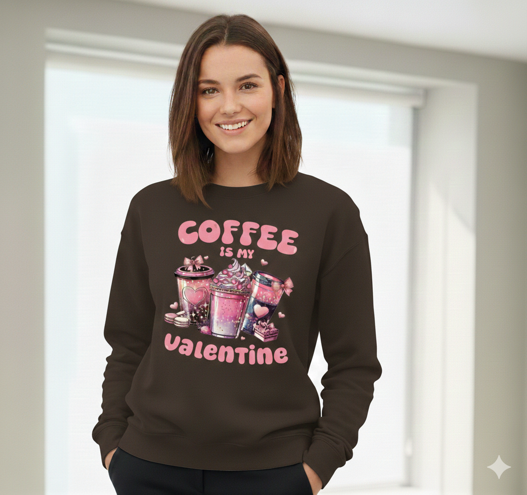 Valentine Sweatshirt, Coffee Lover Crew Neck Soft Cotton Casual Wear — view 8