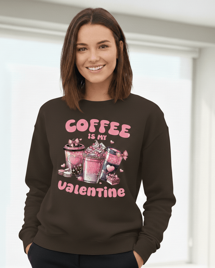 Valentine Sweatshirt, Coffee Lover Crew Neck Soft Cotton Casual Wear — view 8