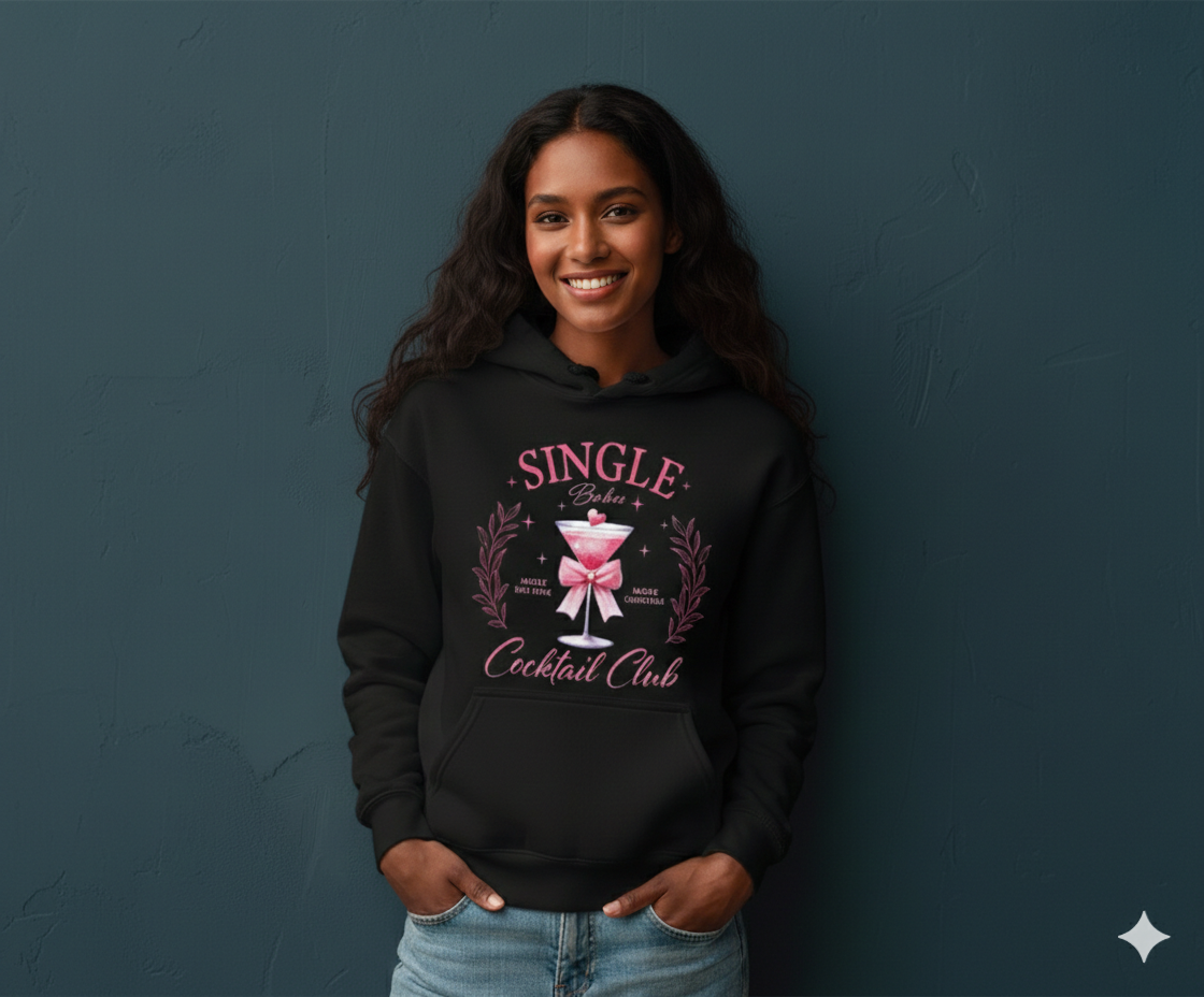 Valentine Hoodie, Single Babes Cocktail Club Premium Quality Cozy Sweatshirt
