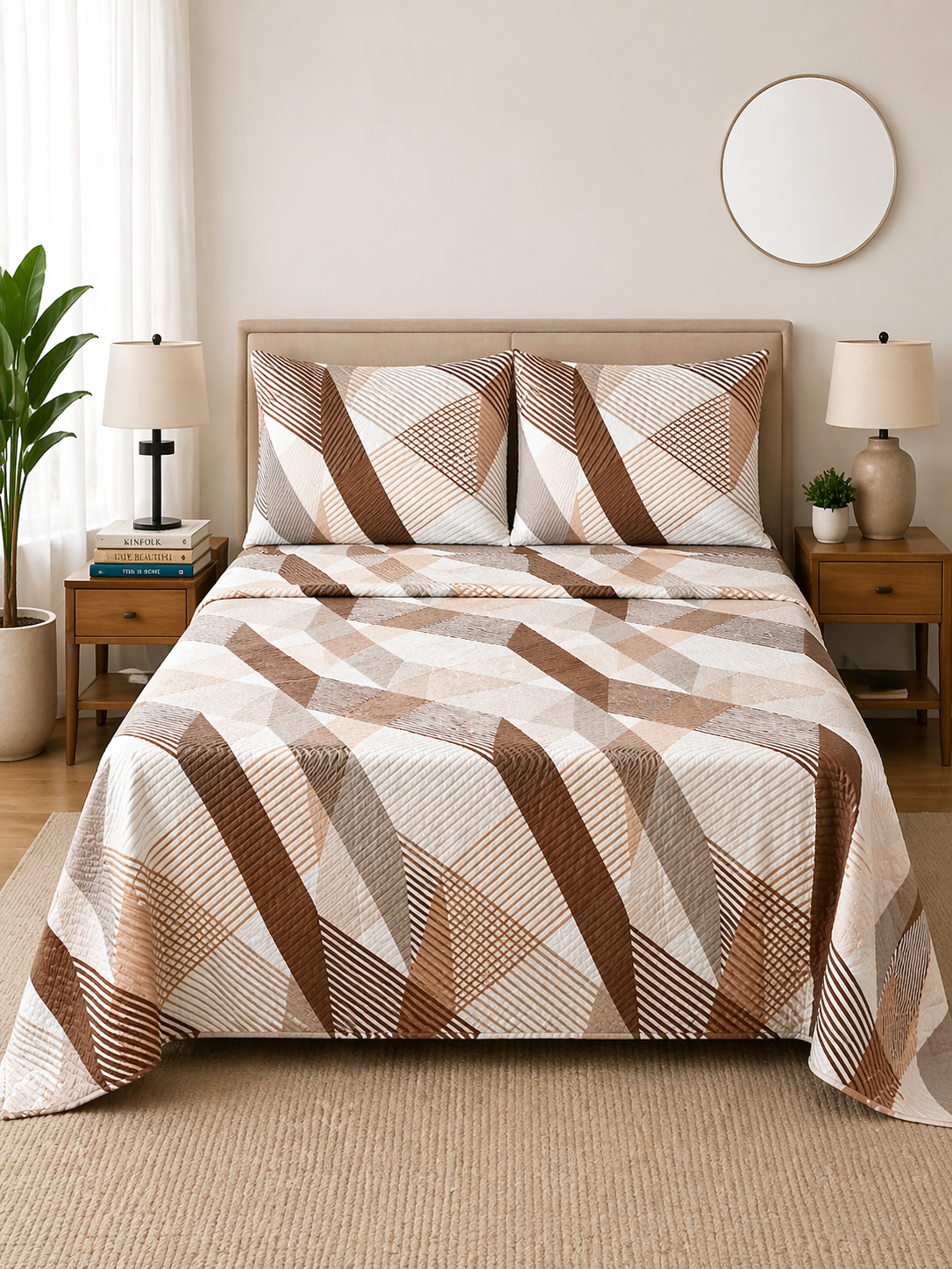 Warm Geometric Microfiber Bedding Set, Cozy Modern Sheets — view 2