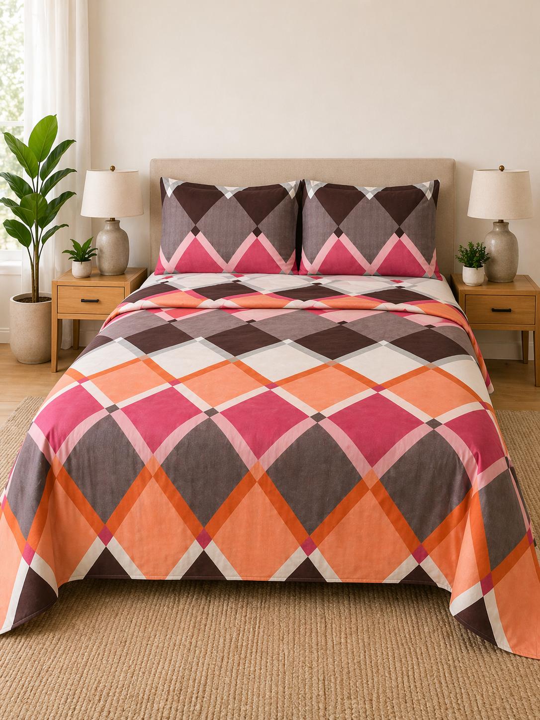 Minimal Grid Microfiber Bedding Set, Modern Neutral Sheets — view 2