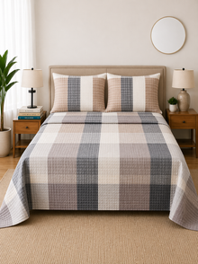 Neutral Block Microfiber Bedding Set, Contemporary Style Sheets — view 2