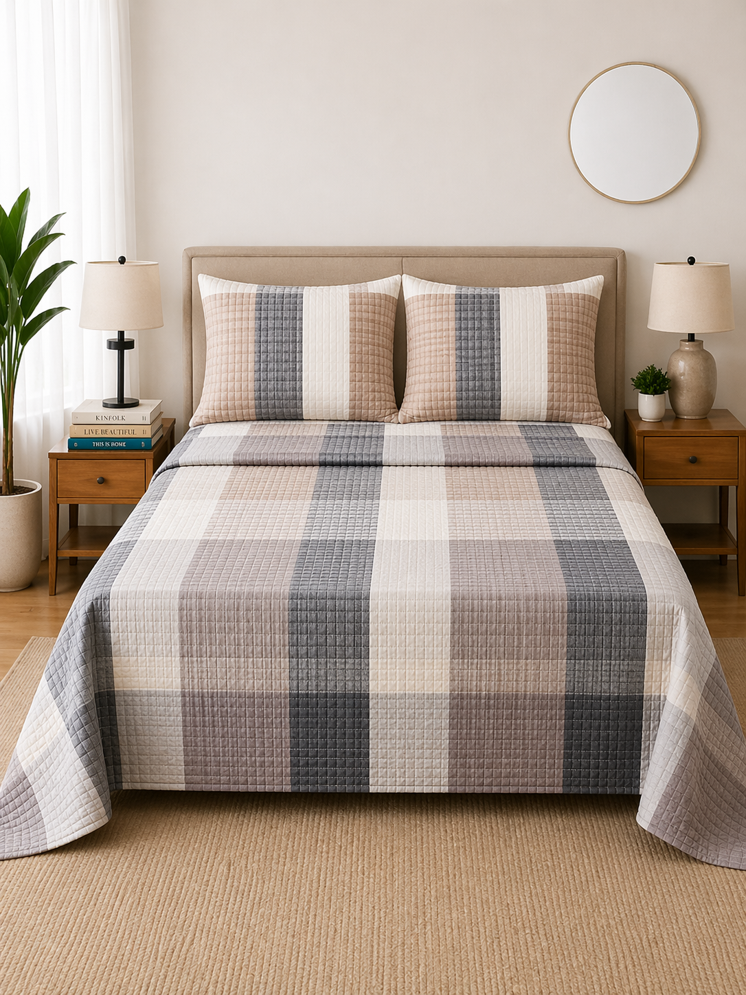 Neutral Block Microfiber Bedding Set, Contemporary Style Sheets — view 2