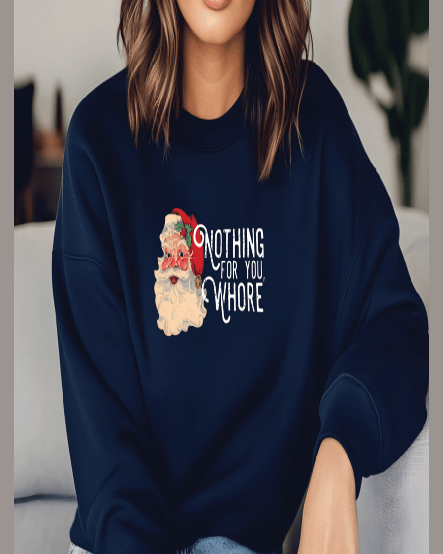 Navy blue custom Christmas hoodie with vintage Santa graphic and personalized text