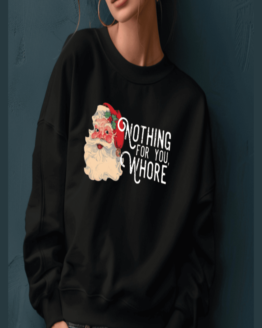 Black unisex Christmas sweatshirt with high-contrast vintage Santa embroidery and text