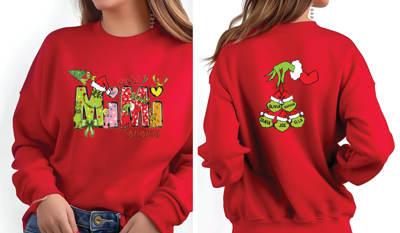 MIMI Grinch-Themed Holiday Graphic SweatShirt (Choose Colors)