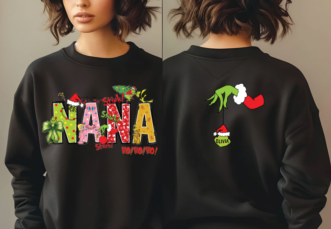 NANA Grinch-Themed Holiday Graphic SweatShirt (Choose Colors) — view 2