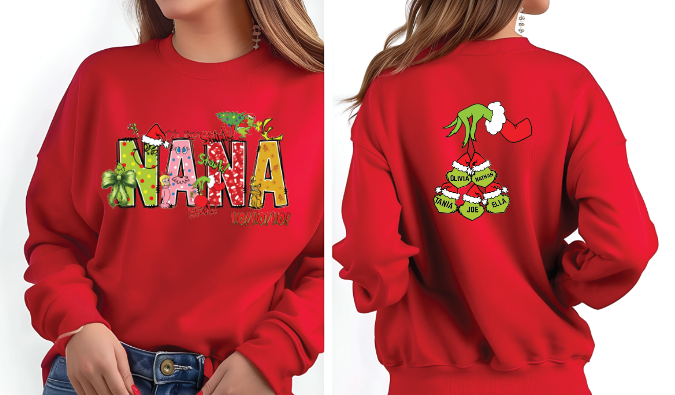 NANA Grinch-Themed Holiday Graphic SweatShirt (Choose Colors) — view 4