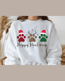 Unisex white Christmas hoodie with leopard print antler paw graphic and cursive text
