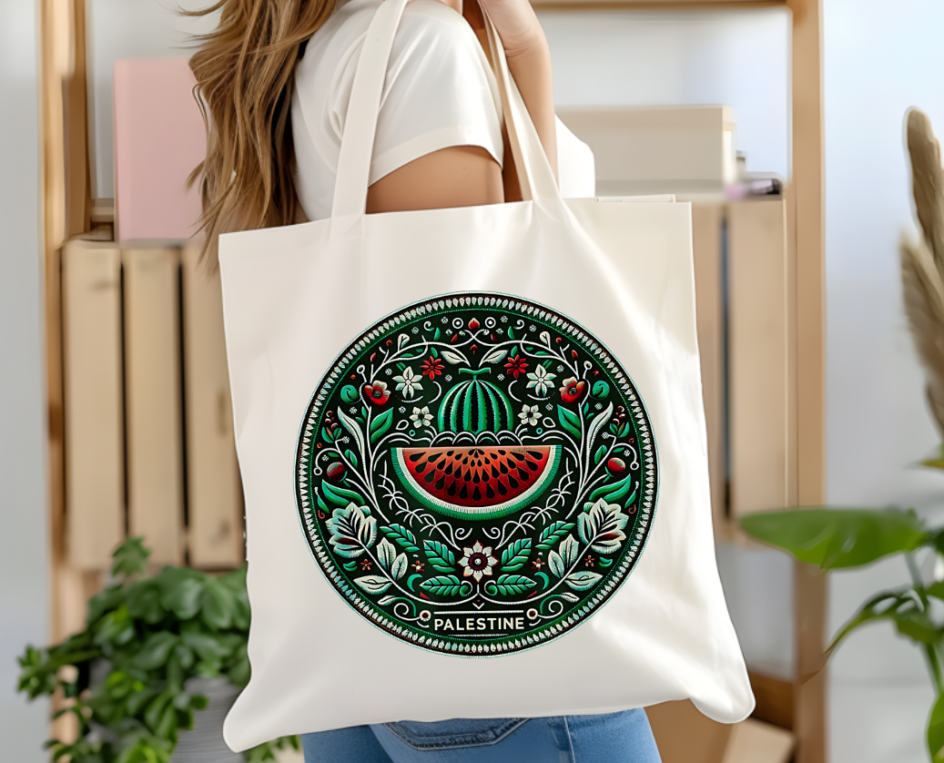 Watermelon Design Tote, Palestine Graphic Canvas Shopper Bag, Eco Friendly