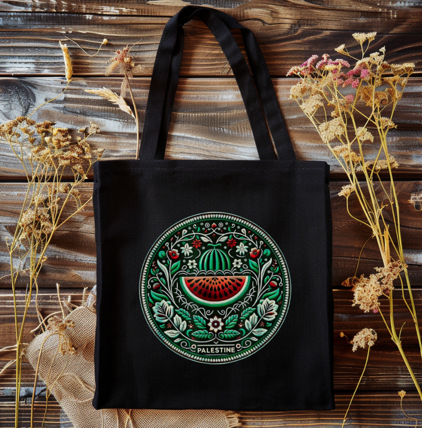 Watermelon Design Tote, Palestine Graphic Canvas Shopper Bag, Eco Friendly — view 2