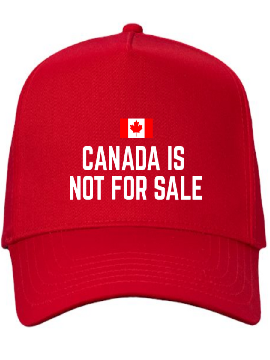 Red cap with 'Canada is not for sale' text and Canadian flag on a white background
