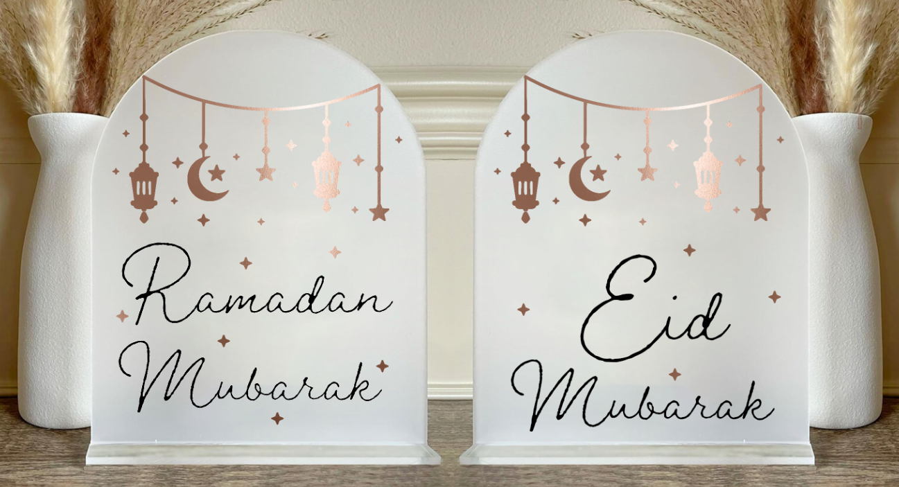 Eid Mubarak Table Signs, Premium Frosted Acrylic Decor for Islamic Celebration