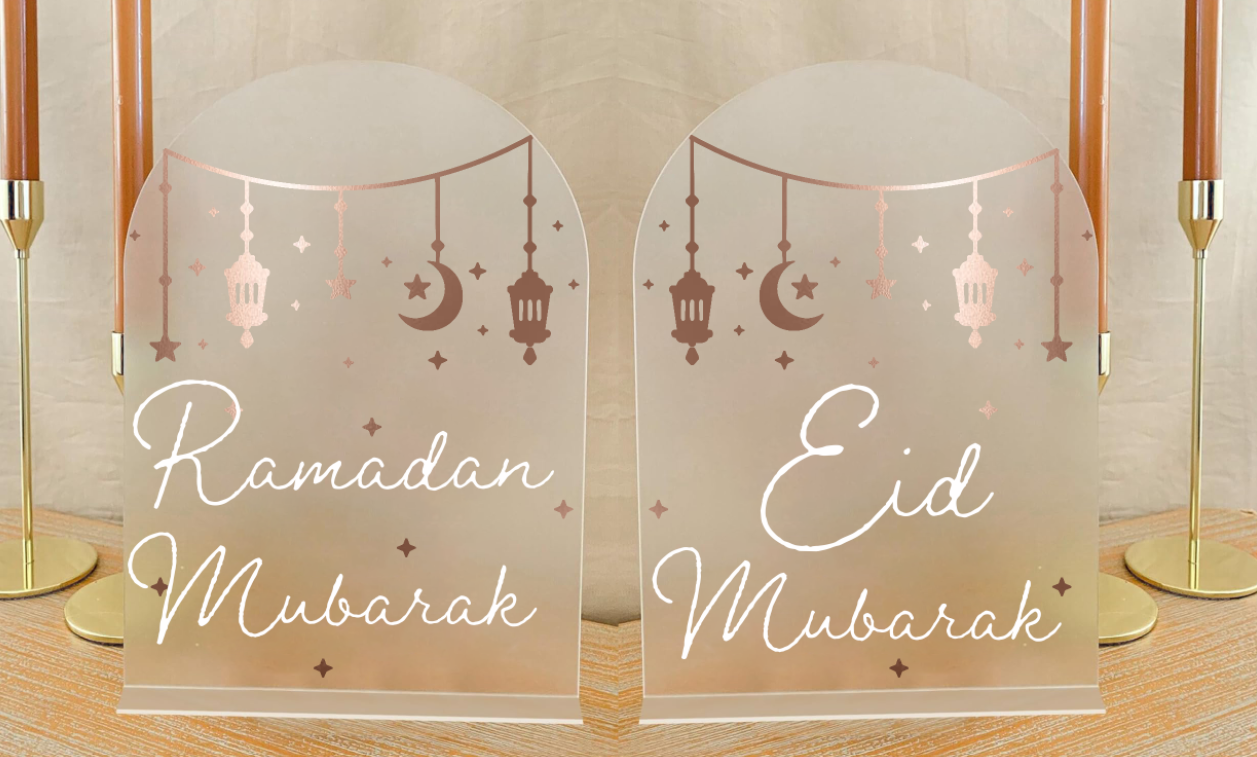 Eid Mubarak Table Signs, Frosted Acrylic Eid Home Decor, Durable Handmade Plaques