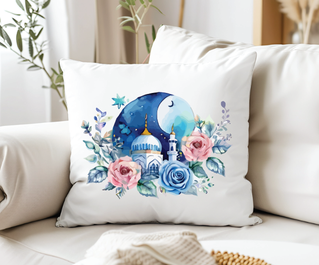 Islamic Design Cushion, Ramadan Cushion Cover with Arabic Calligraphy Pillow