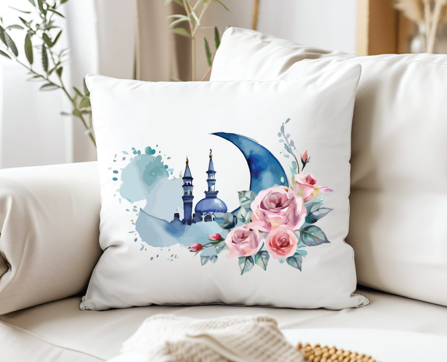 Islamic Design Cushion, Ramadan Mubarak Decor with Arabic Calligraphy Pillow Cover