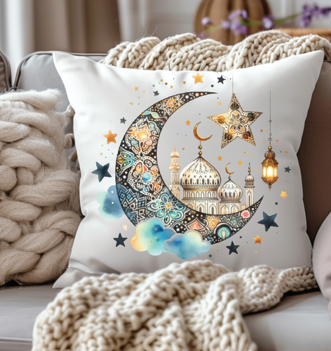 Ramadan Mubarak Cushion, Islamic Cushion Cover With Arabic Calligraphy Design