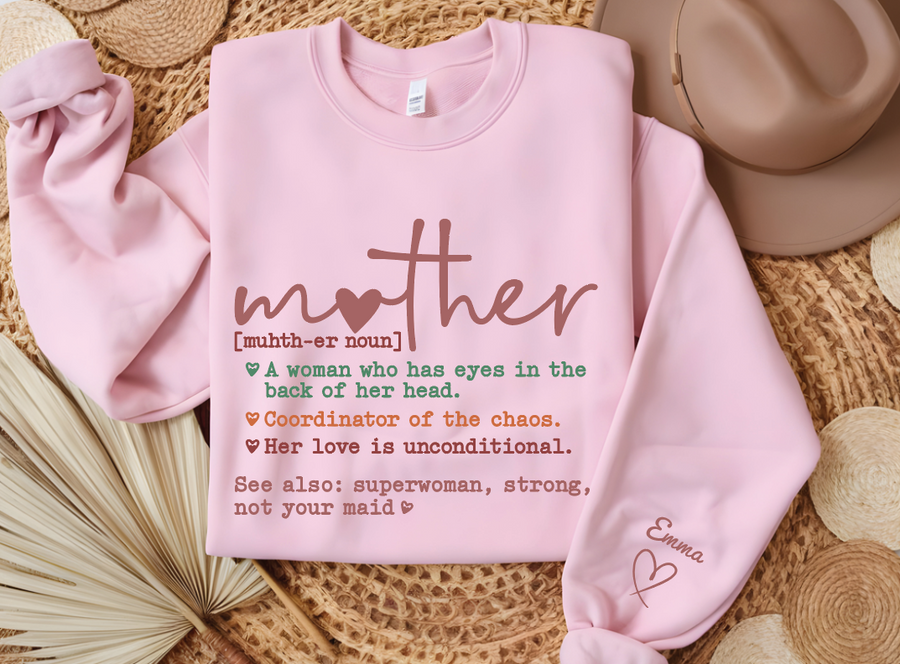 Personalized Mother Hoodie, Custom Name Sweatshirt With Kids Names Sleeve, Unique Mom Gift — view 3